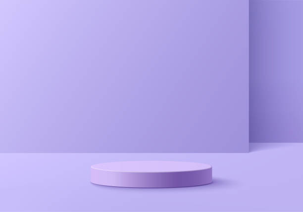istock 3d podium purple colours on background platform. stand show cosmetic product for display. Stage showcase on pedestal purple studio platform. 3d simplicity shapes vector render illustration 2198820525