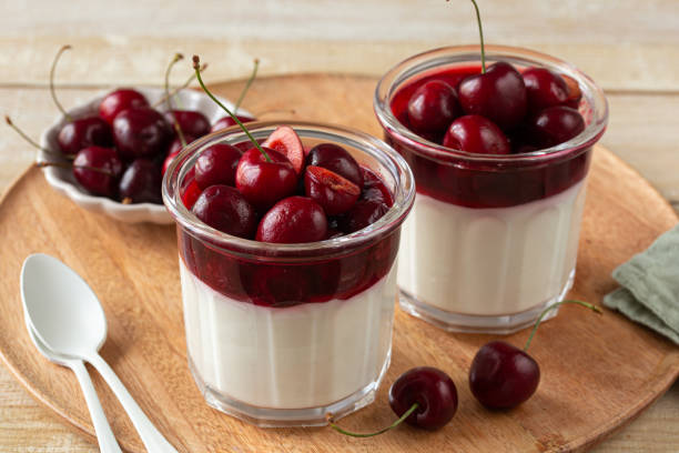 istock sweet cherry jelly mousse dessert in glass 2198826519