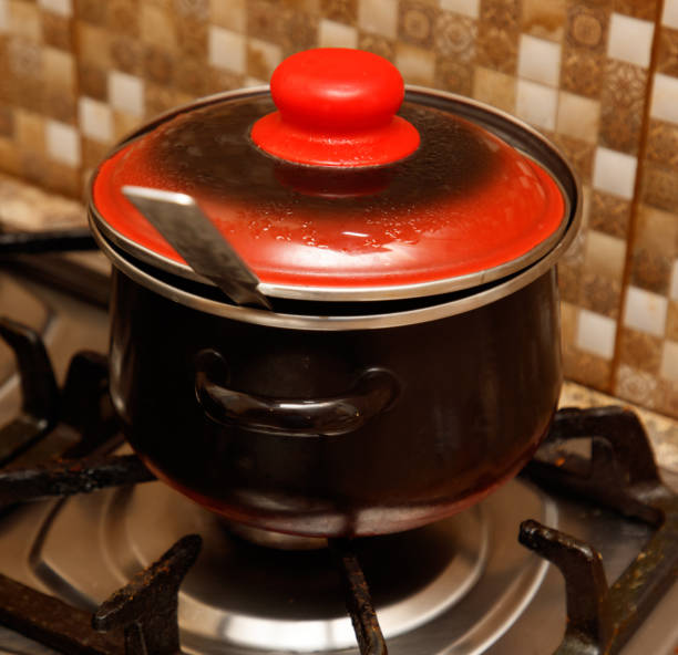 istock A red and black pot sits on a stove burner 2198827511