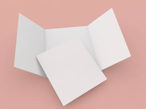 istock Open blank three foldable flyer and A4 sheet mockup on pink background. 3d render illustration. 2198832274