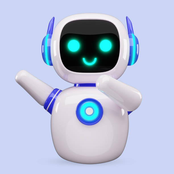 istock Happy robot. 3d ai character, chat bot mascot isolated on white background, GPT chatbot icon. Artificial intelligence, trendy technology, support service, funny automation computer 2198833026