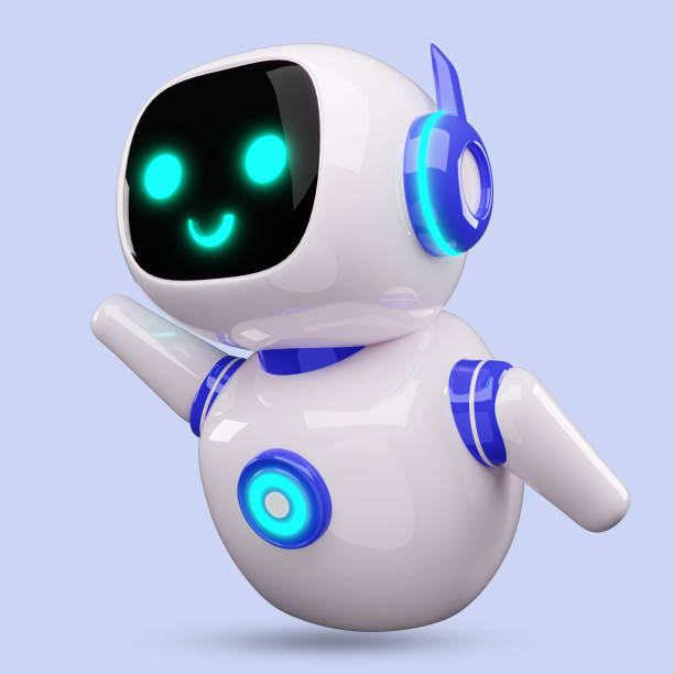 istock Happy robot. 3d ai character, chat bot mascot isolated on white background, GPT chatbot icon. Artificial intelligence, trendy technology, support service, funny automation computer 2198833027