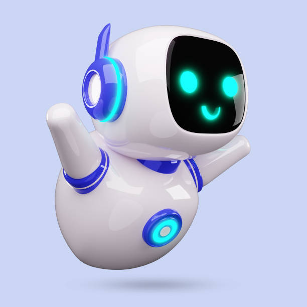 istock Happy robot. 3d ai character, chat bot mascot isolated on white background, GPT chatbot icon. Artificial intelligence, trendy technology, support service, funny automation computer 2198833029