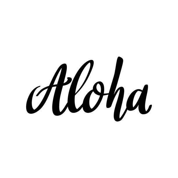 Aloha. Lettering phrase isolated on white background. Design element for poster, card, banner, sign. Vector illustration