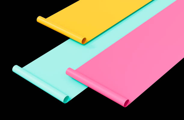 Half Rolled Colorful Paper Sheets Roll Isolated On Black Background 3D Illustration