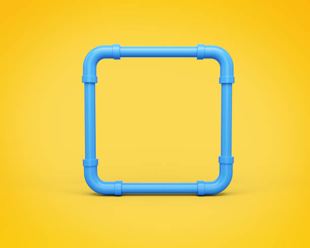 istock Shiny Blue PVC Construction Plastic Pipes Making Square Shape On Yellow Background 3d Illustration 2198834933