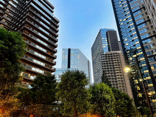Urban high-rise apartments, sky, evening