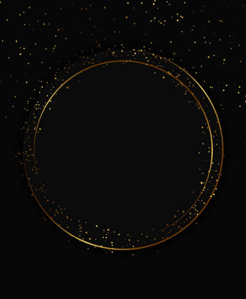 istock Festive advertising dark vector illustration background with golden dust pattern and round sparkle banner 2198838852