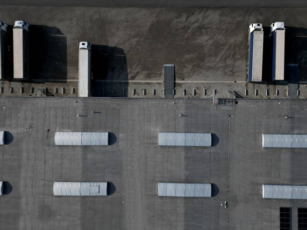 istock components for loading ramp, leveling bridge, sealing collar and gate. Together with the lower platform. docking places, unloading and loading of goods, products in the industrial hall 2198839241