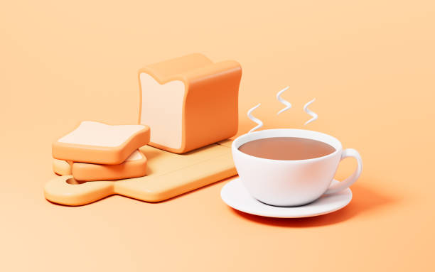 istock Cartoon coffee and sliced bread, breakfast time, 3d rendering. 2198840563