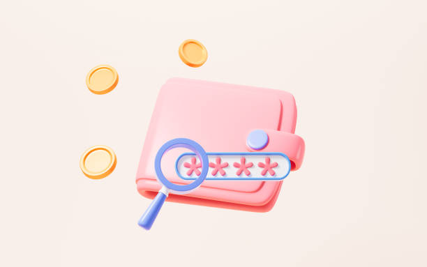 istock Cartoon wallet and password, privacy and encryption, 3d rendering. 2198840617