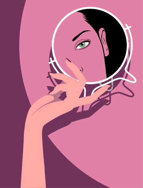 istock Female hand holding a round mirror with a reflection of woman's eye 2198846986
