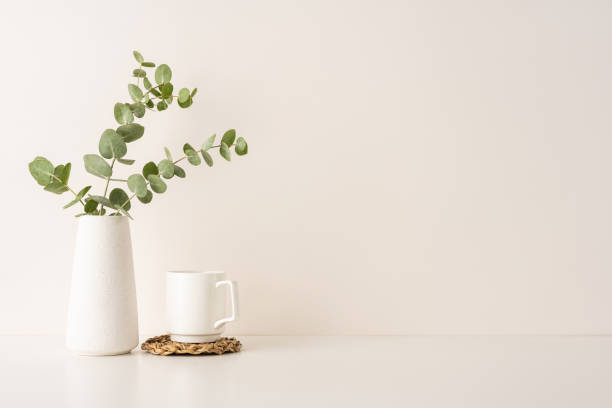 istock A simple and elegant arrangement featuring a white ceramic vase with eucalyptus and a cozy white mug 2198847742
