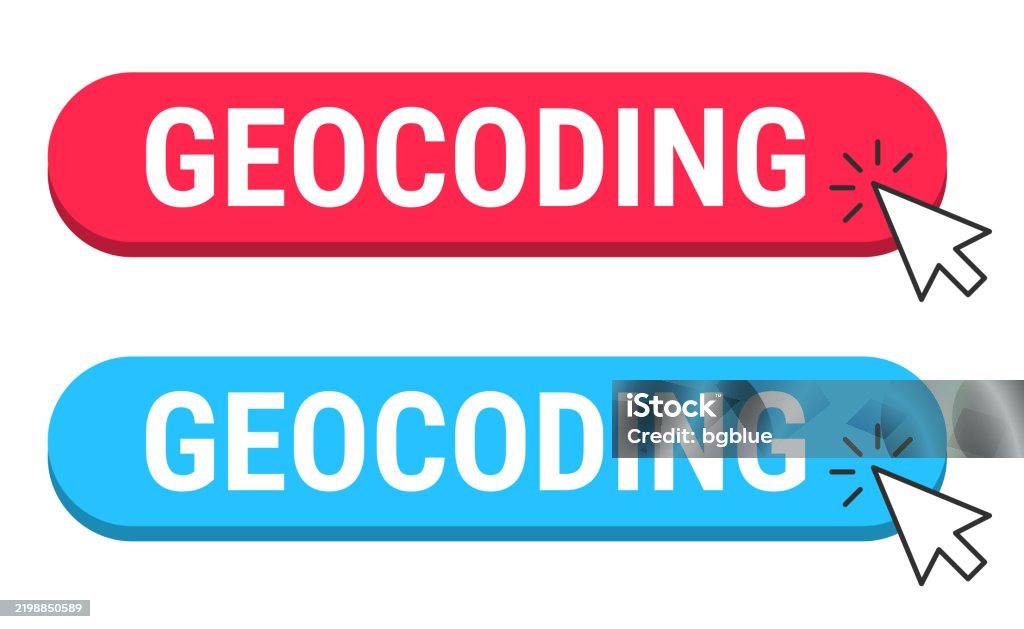 Geocoding Red And Blue Buttons With Cursor On White Background Stock ...