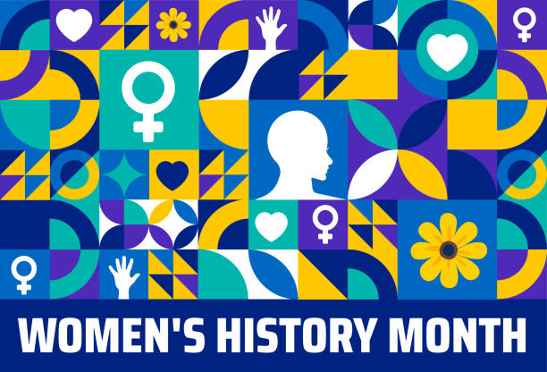 women's history month geometrische form muster hintergrund banner oder poster design vorlage. jedes jahr im märz begangen. urlaubskonzept. verwenden sie für jede vorlage, karte, poster, plakat, vorlage. - geschichtlich stock-grafiken, -clipart, -cartoons und -symbole