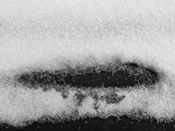 Monochrome. Snow and individual snowflakes on a wavy black surface.