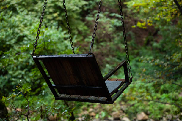 vintage swing in the forest on a chain