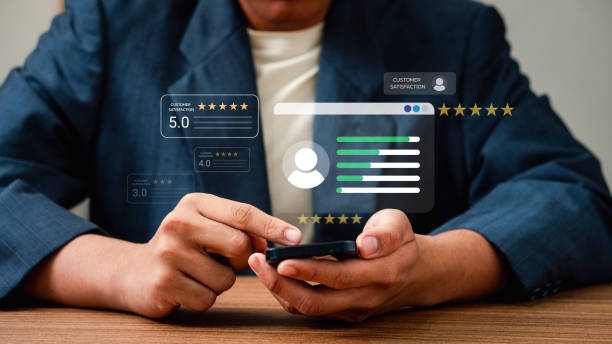istock Customer review satisfaction feedback survey concept, User give rating to service experience on online application, comment and feedback review for quality, Business reputation ranking from buyers 2198866490