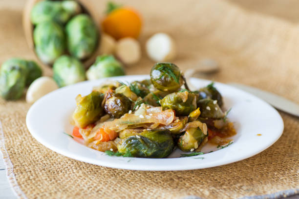 Brussel sprouts cooked with vegetables and spices