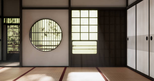 istock Modern japan style empty room decorated with Lamp and tatami mat. 2198869233