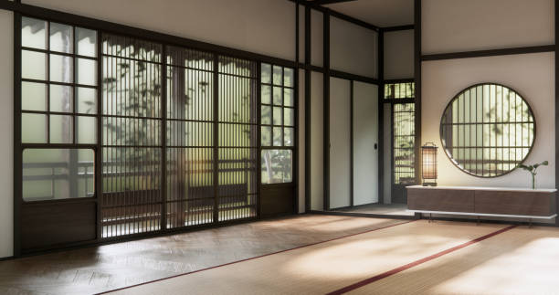 istock Modern japan style empty room decorated with Lamp and tatami mat. 2198869268