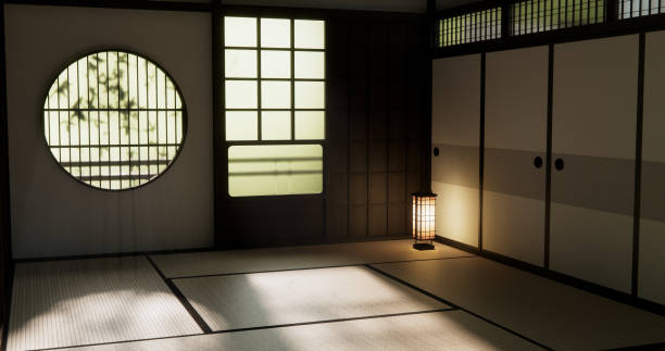 istock Modern japan style empty room decorated with Lamp and tatami mat. 2198869278