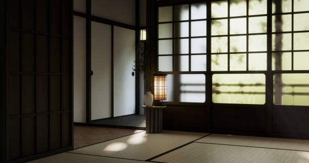istock Modern japan style empty room decorated with Lamp and tatami mat. 2198869325
