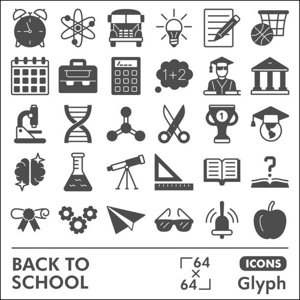 istock Back to school symbols collection or sketches. Studies theme icons in glyph style signs for web and app. Vector graphics isolated on white background. 2198874818