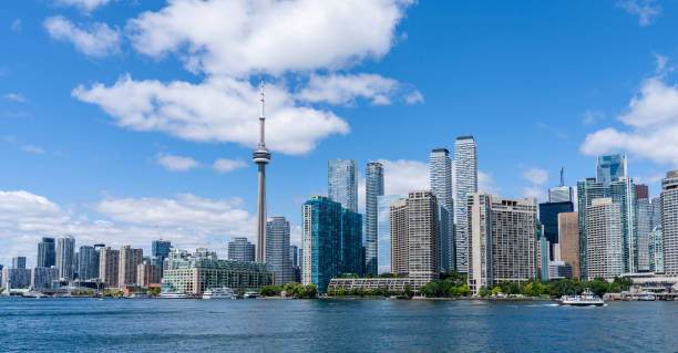 Toronto City downtown skyline. Toronto Island Ferry on inner Harbour.