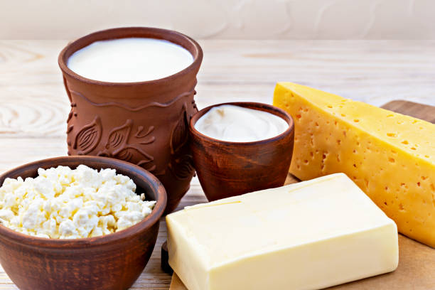 istock Dairy products assortment on wooden table 2198883882
