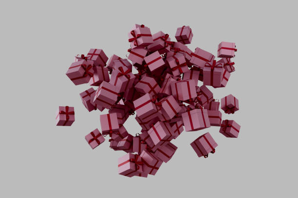istock A pile of pink boxes with red bows on grey background 2198884819