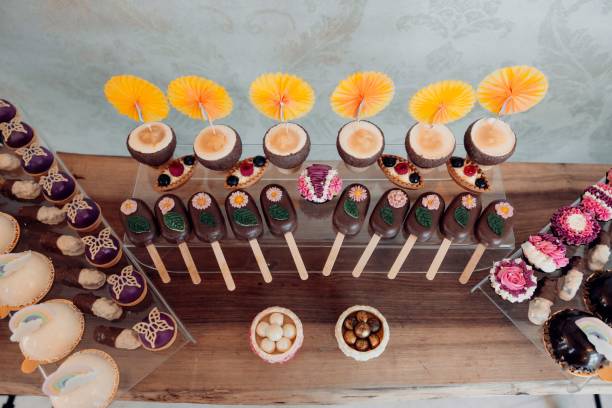 istock Colorful dessert display with decorative pastries. 2198885086