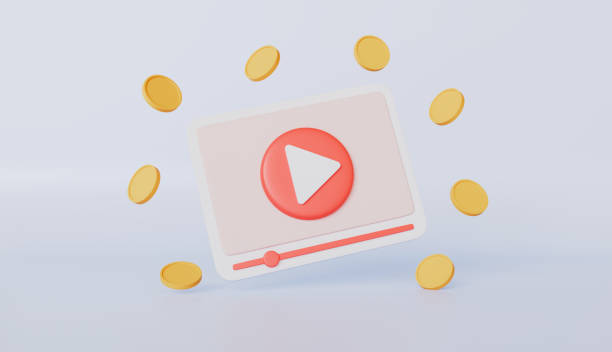 istock Video player with golden coins around, live streaming in the browser, video content monetization 2198887615