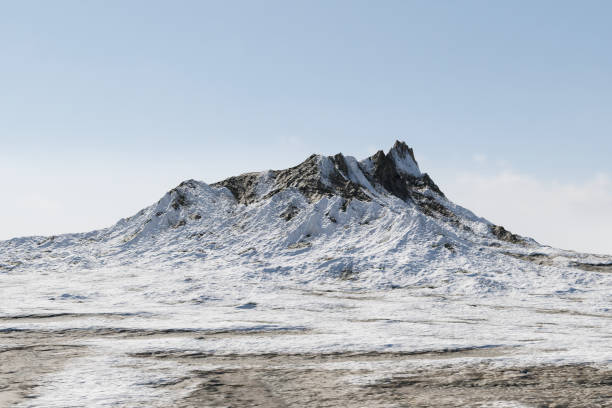 istock 3d render platform and Natural winter background, A Large ice snow mountain on wide field in daytime for product stand display, advertising, mockup or etc 2198899382