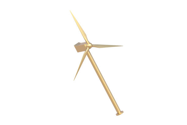 Golden wind turbine isolated on white background. 3d render
