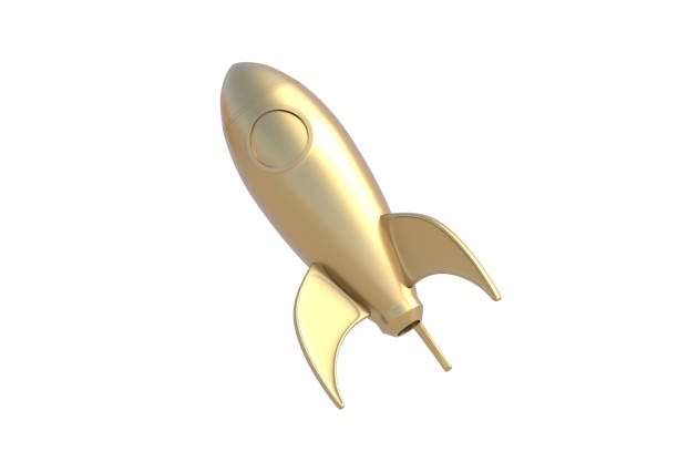 istock Golden toy rocket isolated on white background. 3d render 2198904362