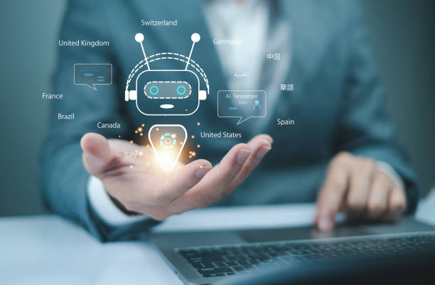 istock businessman interacts with a digital Translate language representation of a robot, showcasing the concept of artificial intelligence and technology integration. 2198905228
