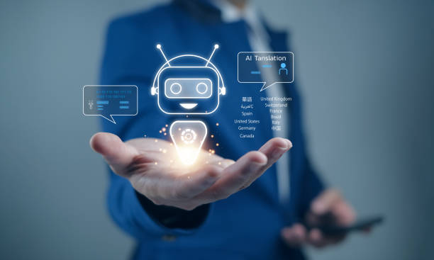 istock A business Translate language professional interacts with a digital chatbot, showcasing the integration of artificial intelligence in modern technology. 2198905359