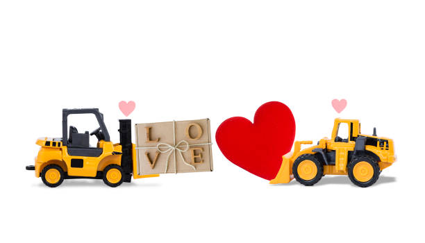 istock Love gift box with red heart on yellow truck isolate on white background 2198905405