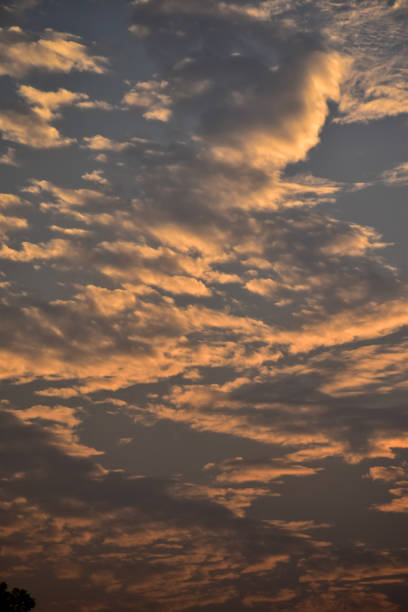 Dramatic colorful cloudscape with the sunbeam at the sunset. Sunlight through the clouds. Sunset skyscape, sunset background. Nature concept