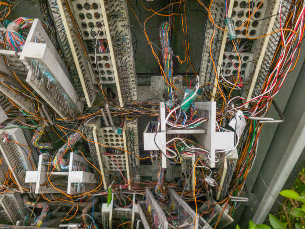 Telephone Box with destroyed cables, wires and connectors