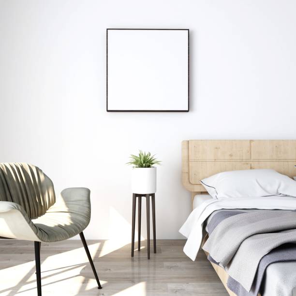 istock Room with blank square frame mockup, interior decoration with plants 2198911184