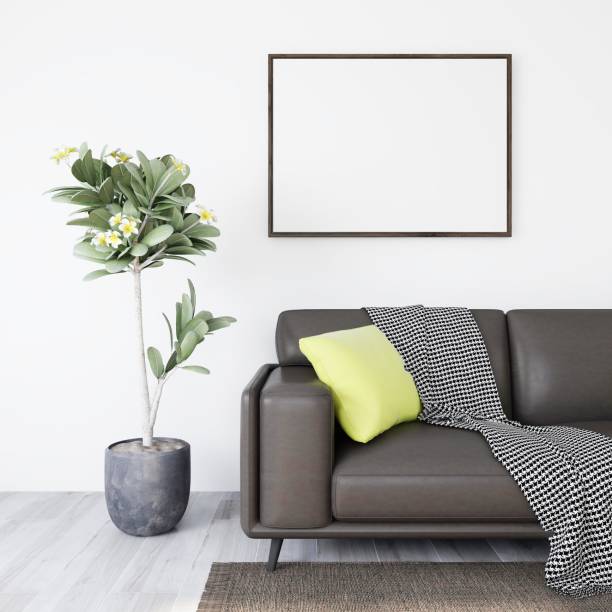 istock Modern living room with horizontal frame mockup, natural interior decoration with ornamental plants 2198911255