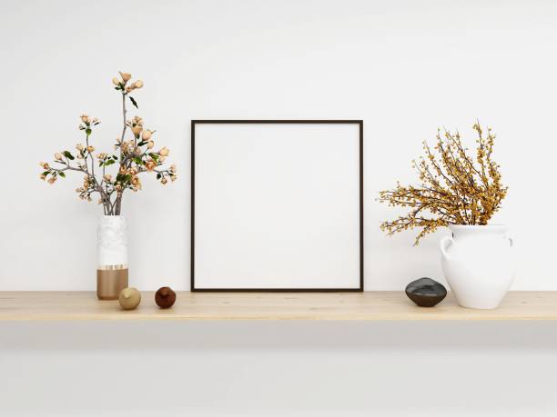 istock Square frame mockup with ornamental plants and table decoration 2198911389