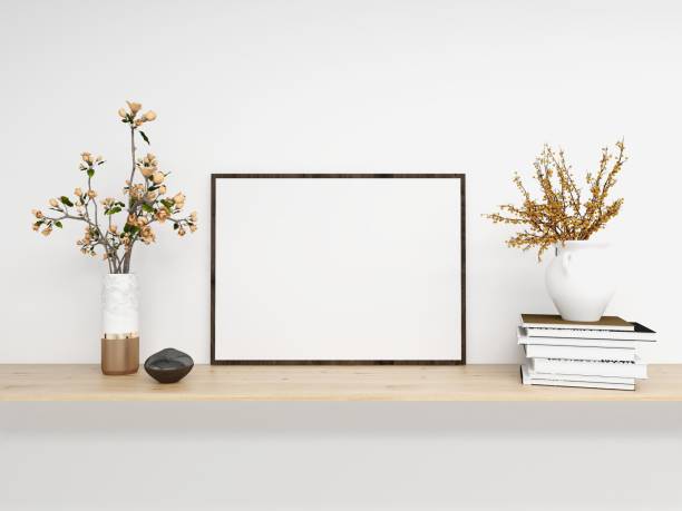 istock Horizontal frame mockup with ornamental plants and table decoration 2198911397