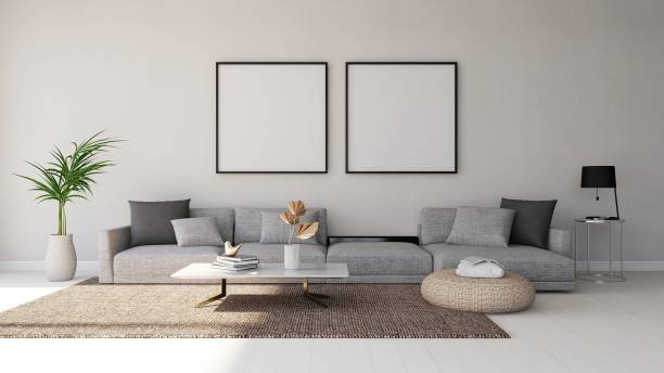 istock Modern living room with two square frame mockup, gray color sofa and interior decoration 2198911693