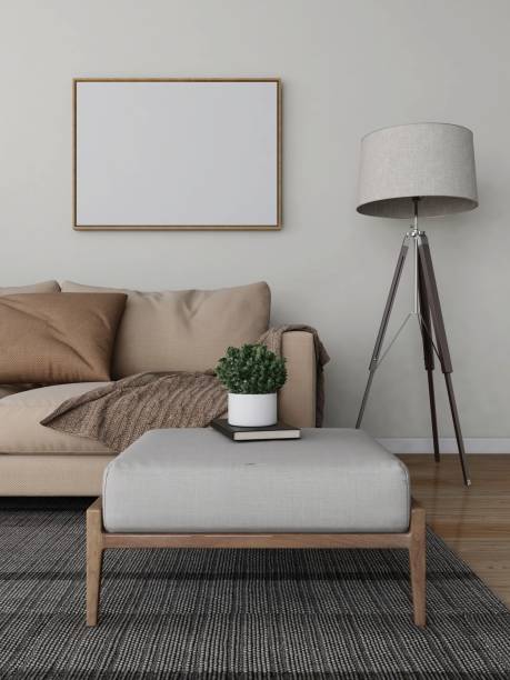 istock Living room with light sofa horizontal frame mockup and interior decoration with floor lamp 2198911968