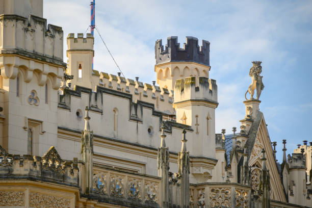 Hunedoara, Transylvania, Romania – May 31, 2021:   Construction details of the  Hunedoara Castle, also known a Corvin Castle or Hunyadi Castle