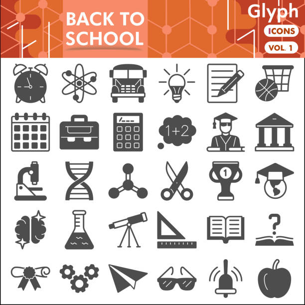 istock Back to school symbols collection or sketches. Studies bar theme icons in glyph style signs for web and app. Vector graphics isolated on white background. 2198918544