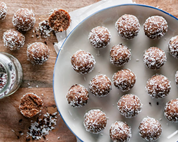 Homemade cacao coconut energy balls